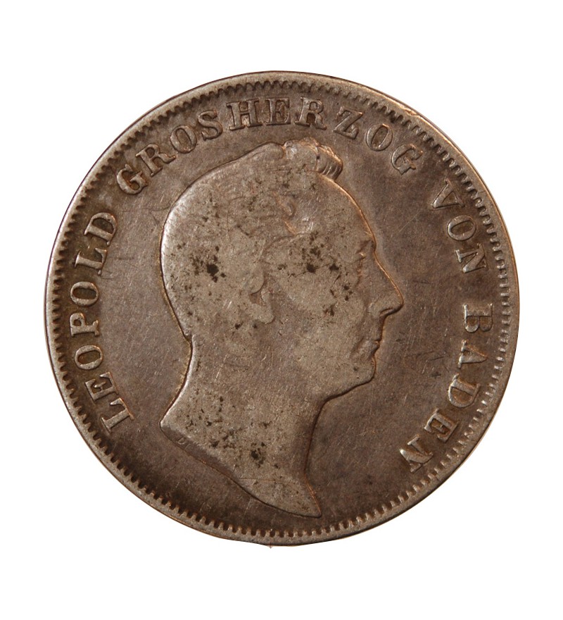 ALLEMAGNE, BADE, LEOPOLD I - 1/2 GULDEN ARGENT 1843
