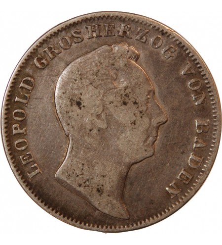 ALLEMAGNE, BADE, LEOPOLD I - 1/2 GULDEN ARGENT 1843