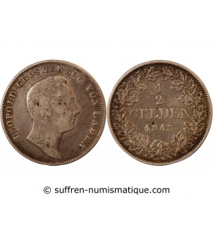 ALLEMAGNE, BADE, LEOPOLD I - 1/2 GULDEN ARGENT 1843