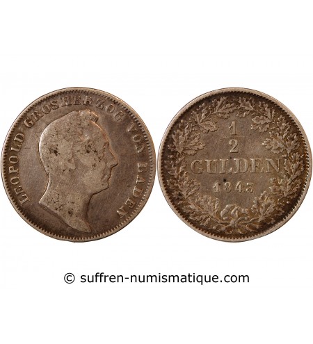 ALLEMAGNE, BADE, LEOPOLD I - 1/2 GULDEN ARGENT 1843