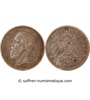 ALLEMAGNE, BADE, FRIEDRICH I - 5 MARK ARGENT 1891 G KARLSRUHE - Rare