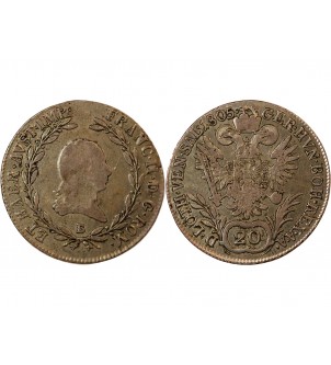 AUTRICHE, FRANÇOIS II - 20 KREUZER ARGENT 1805 B KREMNITZ 2