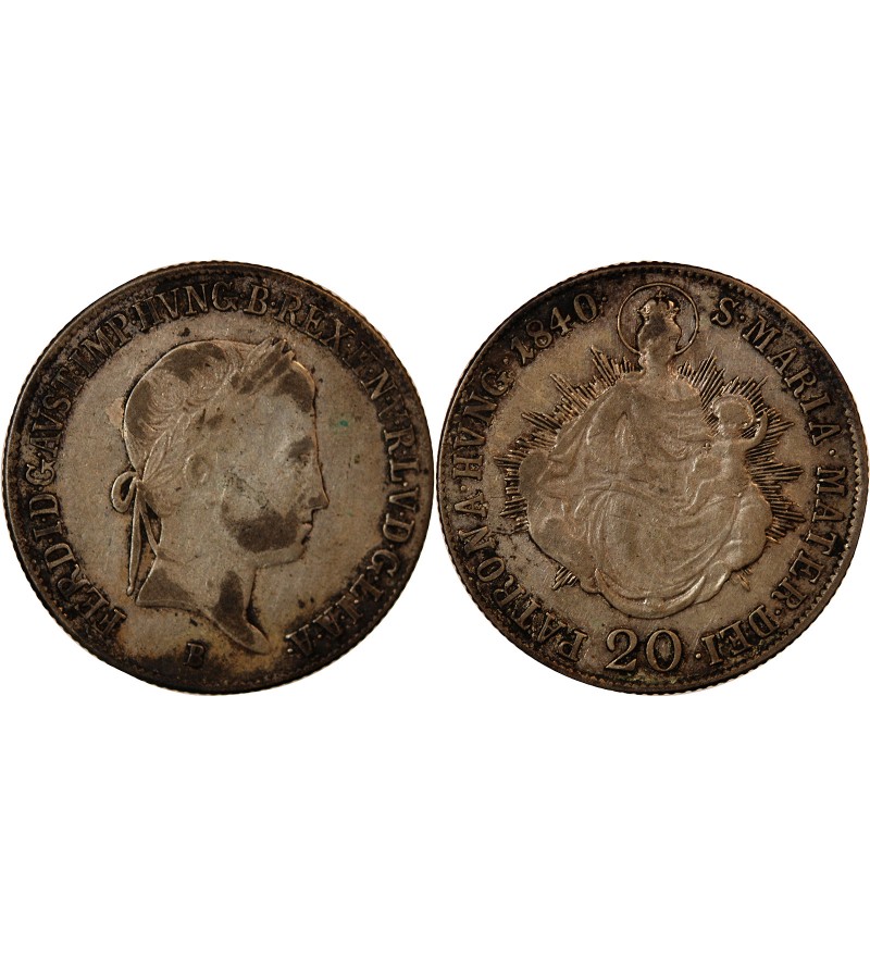 HONGRIE, FERDINAND V - 20 KRAJCZAR ARGENT 1840 B KREMNITZ