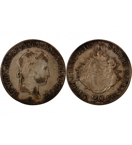 HONGRIE, FERDINAND V - 20 KRAJCZAR ARGENT 1840 B KREMNITZ