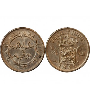 INDES ORIENTALES NÉERLANDAISES, WILHELMINA - 1/4 GULDEN ARGENT 1941 P 2