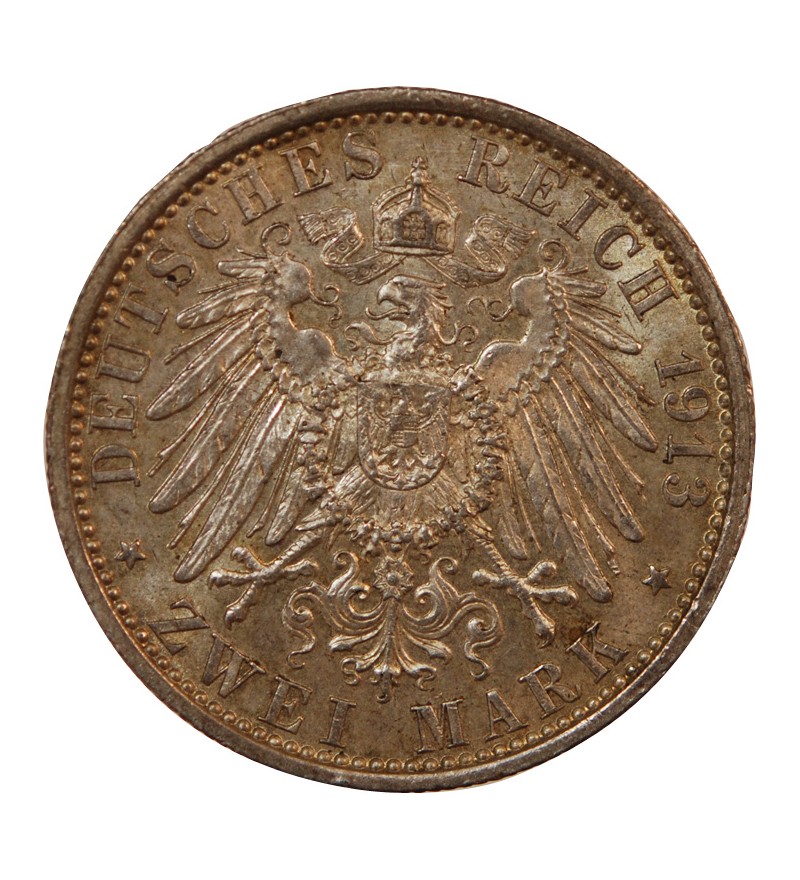 ALLEMAGNE, PRUSSE, WILHELM II - 2 MARK ARGENT 1913 A BERLIN