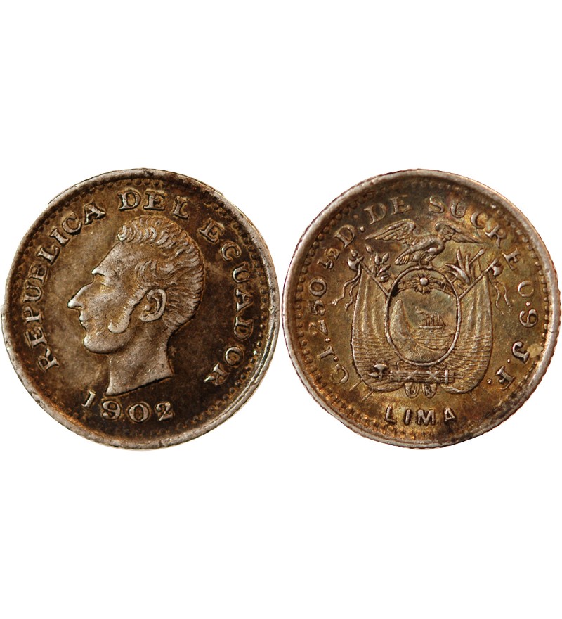 EQUATEUR - 1/2 DECIMO ARGENT 1902 LIMA