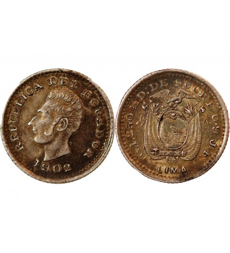 EQUATEUR - 1/2 DECIMO ARGENT 1902 LIMA