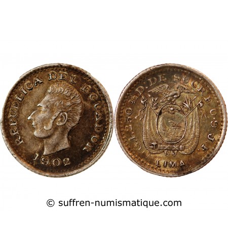 EQUATEUR - 1/2 DECIMO ARGENT 1902 LIMA
