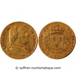 LOUIS XVIII - 20 FRANCS OR 1814 K BORDEAUX