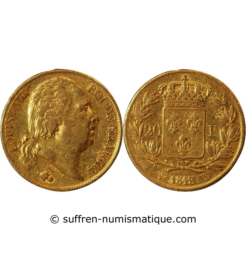LOUIS XVIII - 20 FRANCS OR 1818 W LILLE