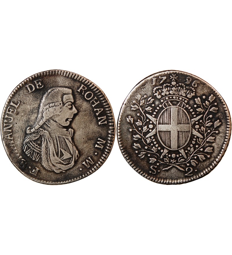 ORDRE DE MALTE, EMMANUEL DE ROHAN - 2 SCUDI ARGENT 1796
