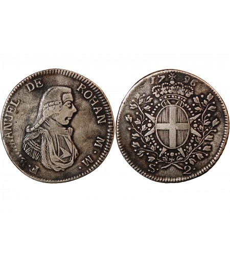 ORDRE DE MALTE, EMMANUEL DE ROHAN - 2 SCUDI ARGENT 1796