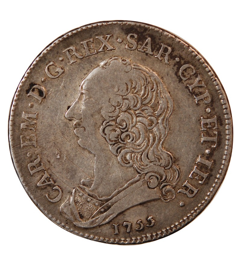 ROYAUME DE SARDAIGNE, CARLO EMANUELE III - 1/2 SCUDO ARGENT 1755