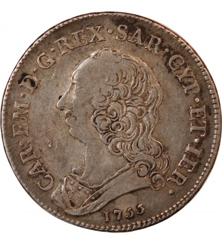 ROYAUME DE SARDAIGNE, CARLO EMANUELE III - 1/2 SCUDO ARGENT 1755