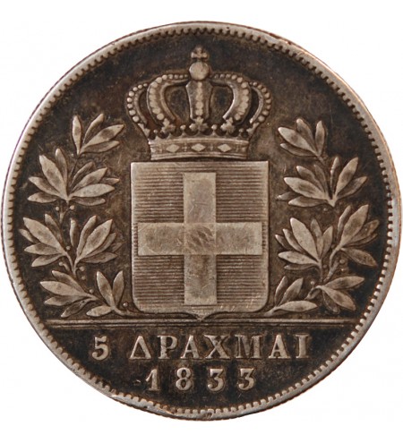 GRÈCE, OTHON - 5 DRACHME ARGENT 1833