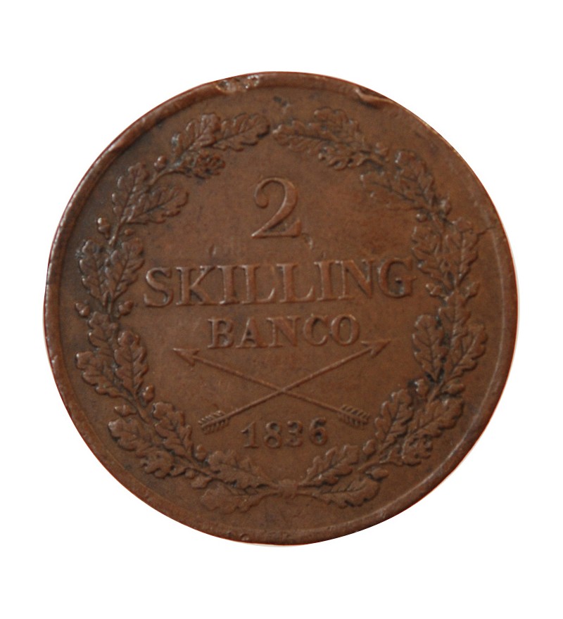 SUÈDE, CARL XIV JOHAN - 2 SKILLING 1836