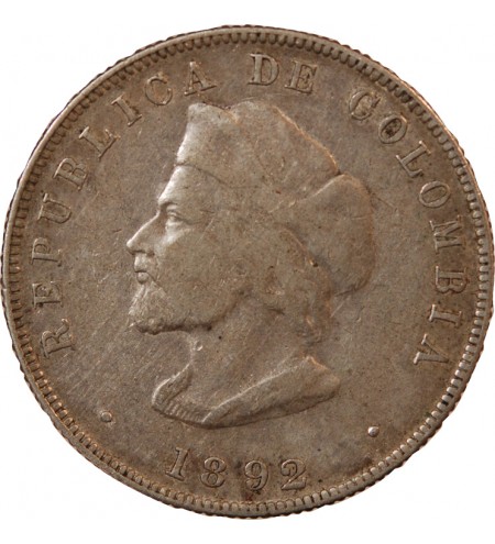 COLOMBIE - 50 CENTAVOS ARGENT 1892 - CHRISTOPHE COLOMB