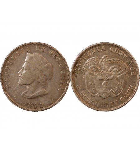 COLOMBIE - 50 CENTAVOS ARGENT 1892 - CHRISTOPHE COLOMB