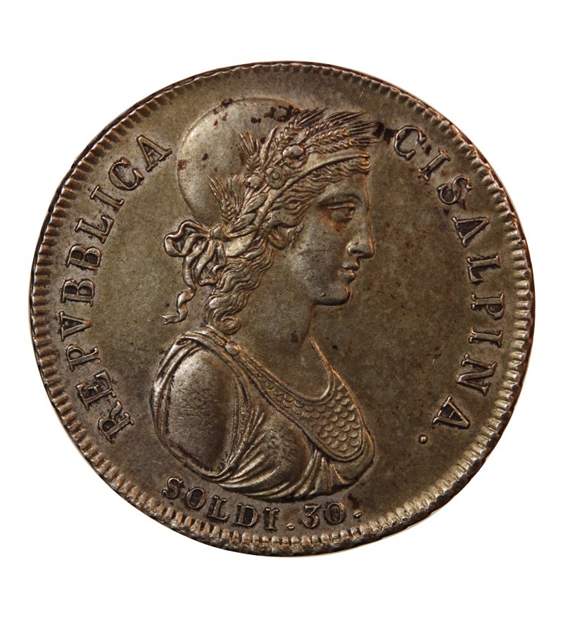 ITALIE, REPUBLIQUE CISALPINE -  30 SOLDI ARGENT AN IX (1801) MILAN