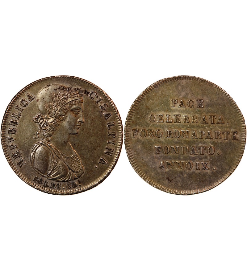 ITALIE, REPUBLIQUE CISALPINE -  30 SOLDI ARGENT AN IX (1801) MILAN