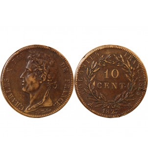 COLONIES FRANCAISES, MARTINIQUE ET GUADELOUPE, CHARLES X - 10 CENTIMES 1827 H LA ROCHELLE 2
