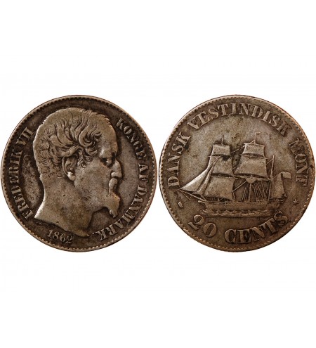 ANTILLES DANOISES, FREDERIK VII - 20 CENTS ARGENT 1862