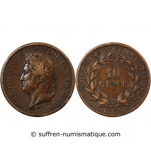 COLONIES FRANCAISES, GUADELOUPE, LOUIS-PHILIPPE- 10 CENTIMES 1839 A PARIS