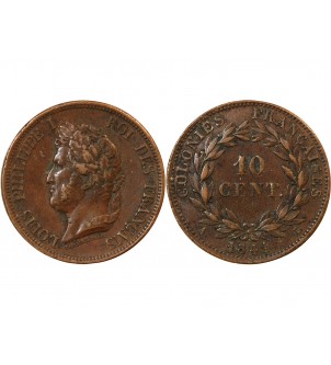 COLONIES FRANCAISES, GUADELOUPE, LOUIS-PHILIPPE- 10 CENTIMES 1841 A PARIS 2