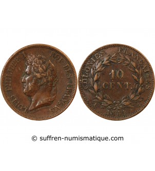 COLONIES FRANCAISES, GUADELOUPE, LOUIS-PHILIPPE- 10 CENTIMES 1841 A PARIS