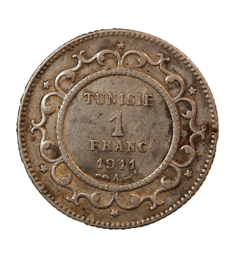 TUNISIE, MUHAMMAD AL-NASIR - 1 FRANC ARGENT 1911 A PARIS