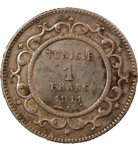 TUNISIE, MUHAMMAD AL-NASIR - 1 FRANC ARGENT 1911 A PARIS