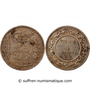 TUNISIE, MUHAMMAD AL-NASIR - 1 FRANC ARGENT 1911 A PARIS