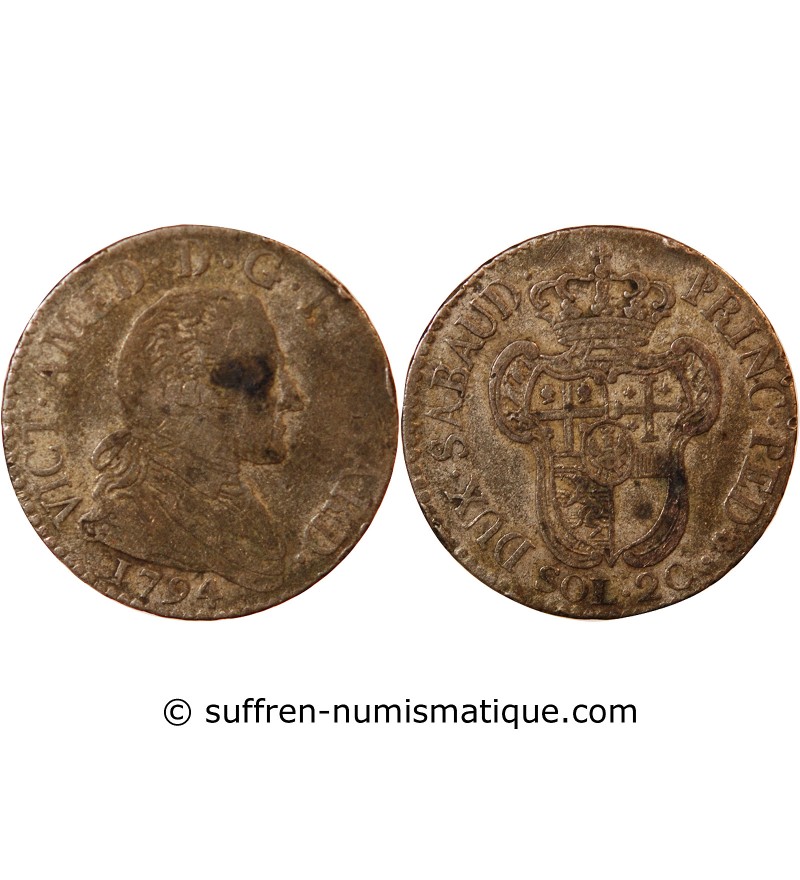 ITALIE, ROYAUME DE SARDAIGNE, VICTOR AMEDEE III - 20 SOLDI 1795 TURIN