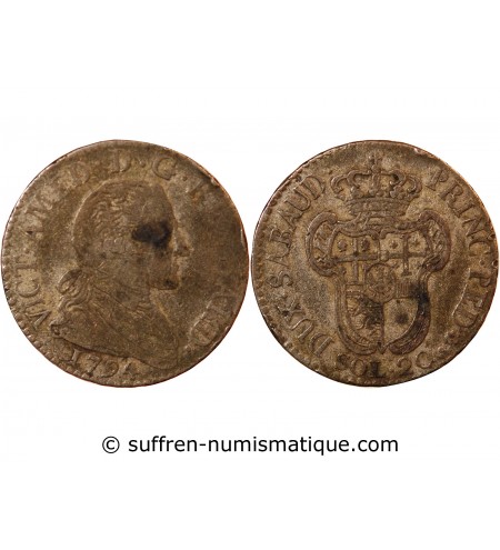 ITALIE, ROYAUME DE SARDAIGNE, VICTOR AMEDEE III - 20 SOLDI 1795 TURIN