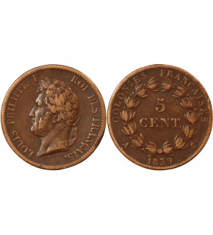 COLONIES FRANCAISES, GUADELOUPE, LOUIS-PHILIPPE - 5 CENTIMES 1839 A PARIS 2
