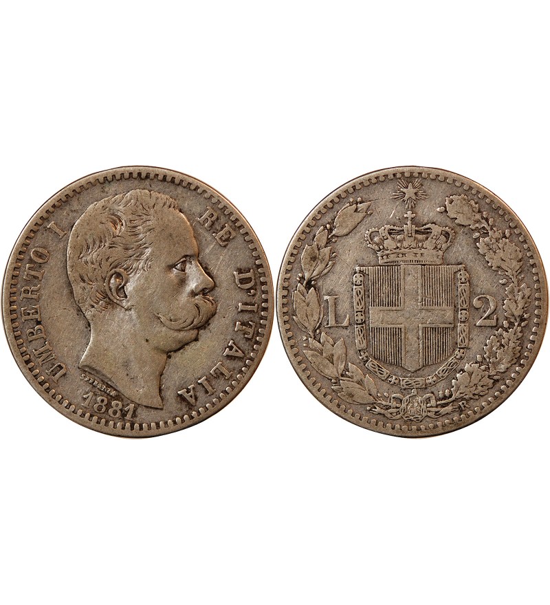 ITALIE, UMBERTO Ier - 2 LIRE ARGENT 1881 R ROME