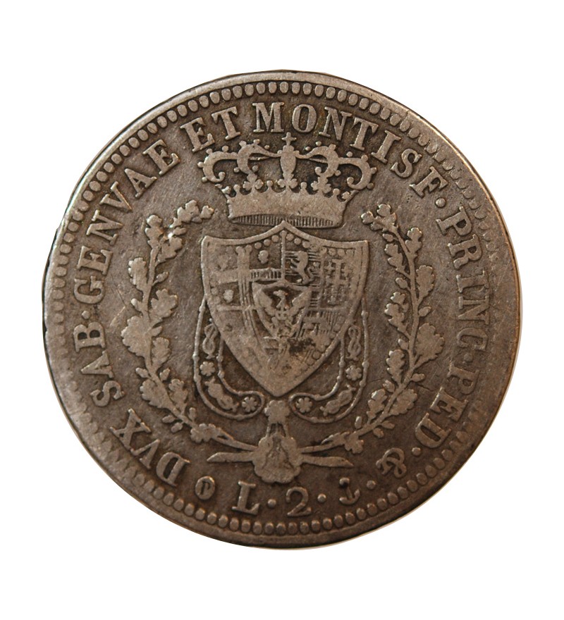 ITALIE, ROYAUME DE SARDAIGNE, CHARLES FELIX - 2 LIRE ARGENT 1826 P ANCRE GÊNES