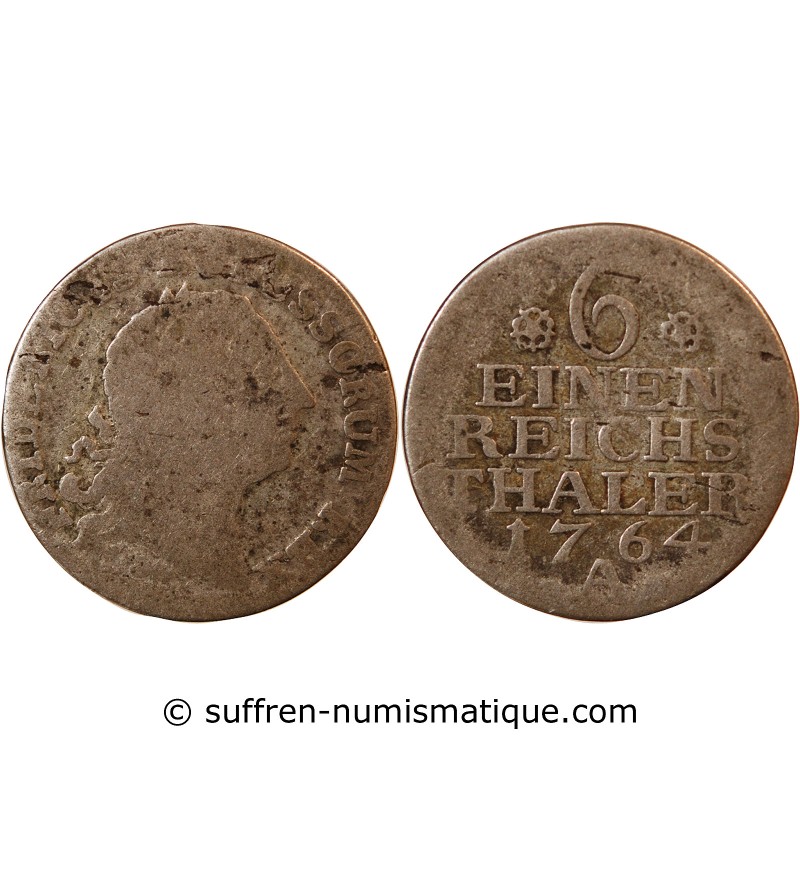 PRUSSE, FRIEDRICH II - 1/6 THALER ARGENT 1764 A BERLIN