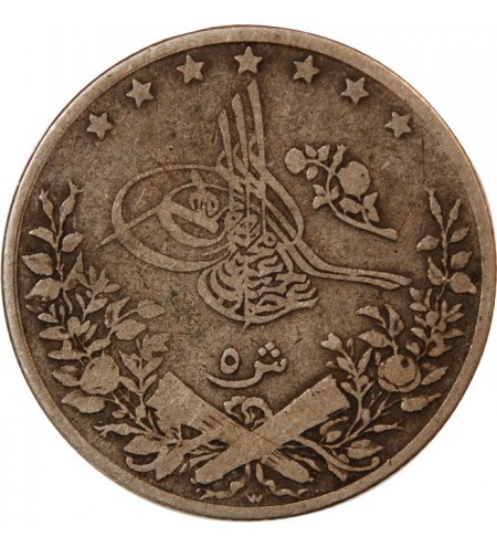 EGYPTE, ABDUL HAMID II - 5 QIRSH ARGENT 1293 W AN 22 BERLIN (1897)