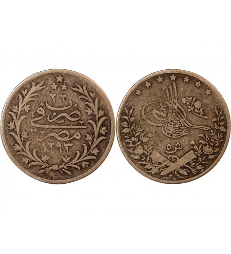 EGYPTE, ABDUL HAMID II - 5 QIRSH ARGENT 1293 W AN 22 BERLIN (1897)