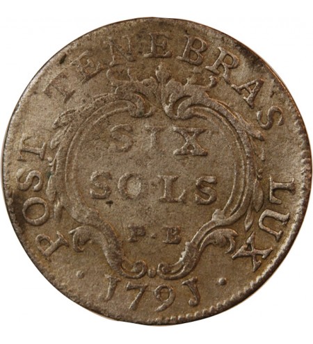 SUISSE, GENÈVE - 6 SOLS ARGENT 1791 PB