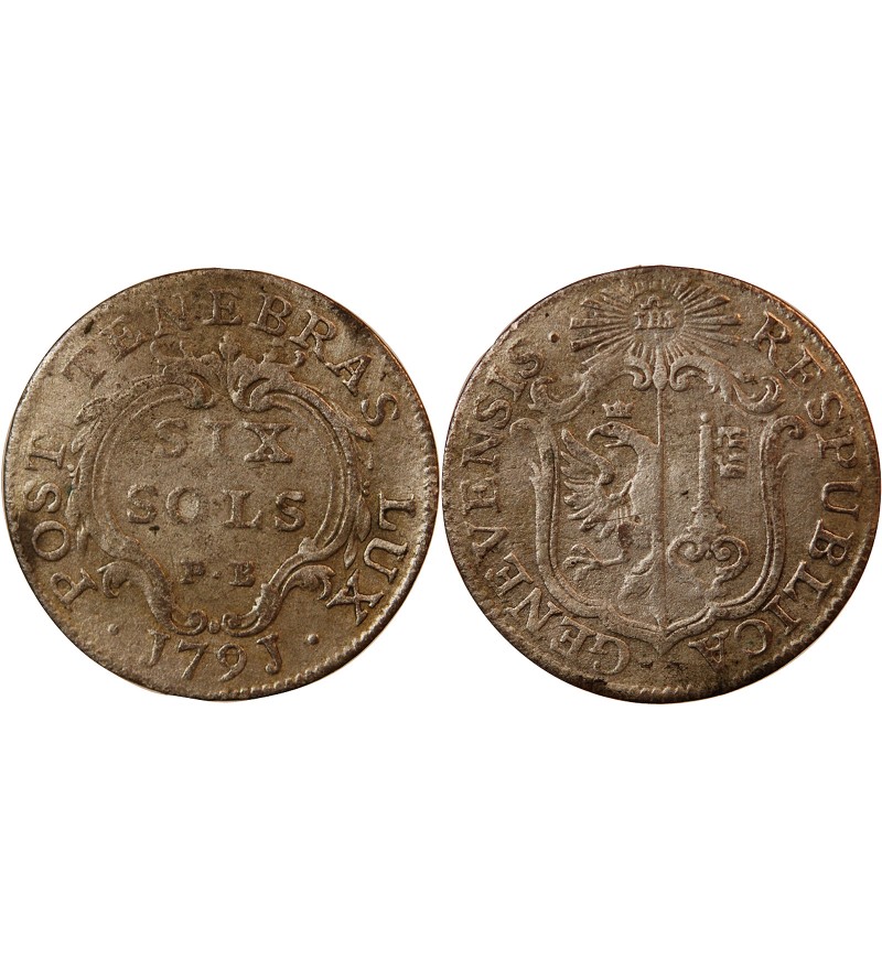 SUISSE, GENÈVE - 6 SOLS ARGENT 1791 PB