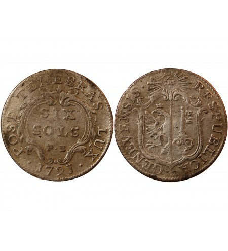 SUISSE, GENÈVE - 6 SOLS ARGENT 1791 PB