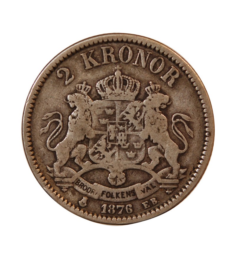 SUÈDE, OSCAR II - 2 KRONOR ARGENT 1876 - Petite date