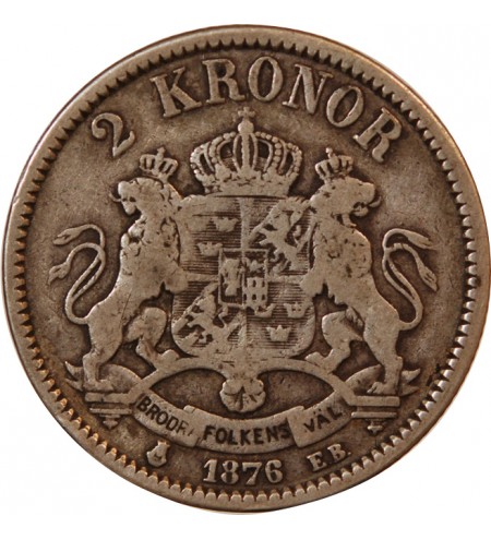 SUÈDE, OSCAR II - 2 KRONOR ARGENT 1876 - Petite date