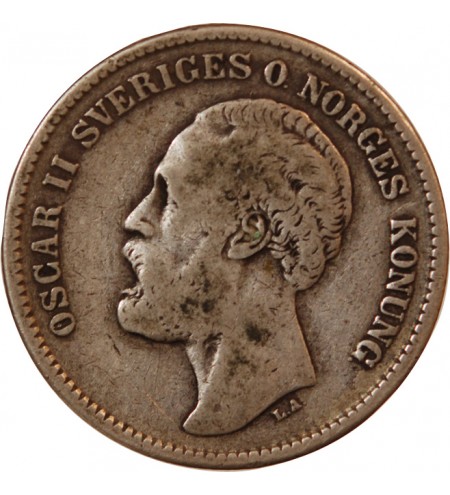 SUÈDE, OSCAR II - 2 KRONOR ARGENT 1876 - Petite date