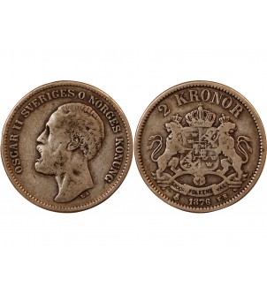 SUÈDE, OSCAR II - 2 KRONOR ARGENT 1876 - Petite date 2