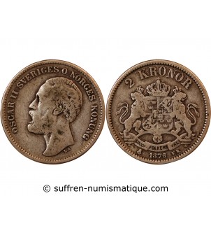 SUÈDE, OSCAR II - 2 KRONOR ARGENT 1876 - Petite date