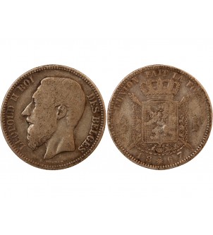 BELGIQUE, LEOPOLD II - 2 FRANCS ARGENT 1867 - Légende française 2